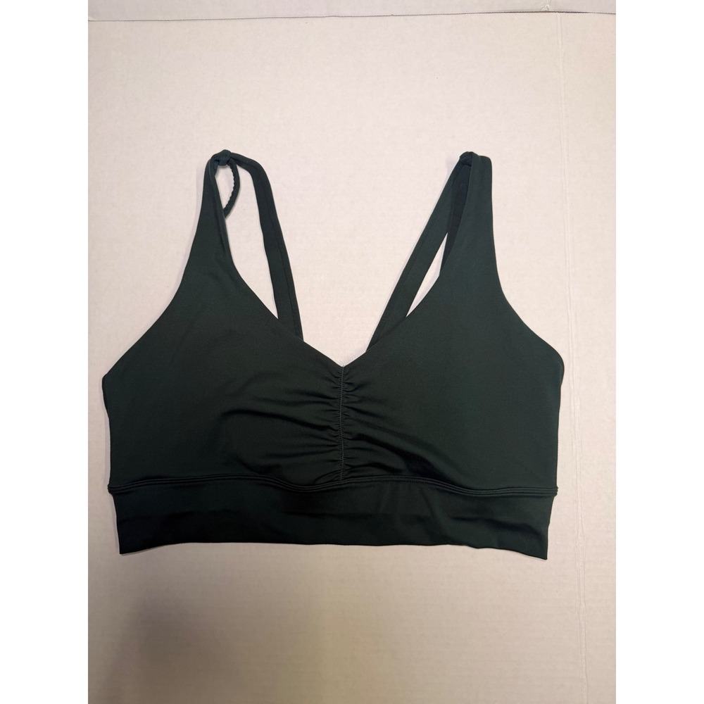 Senita Athletics Forest Green Ruched Strappy Back Sports Bra XL Womens